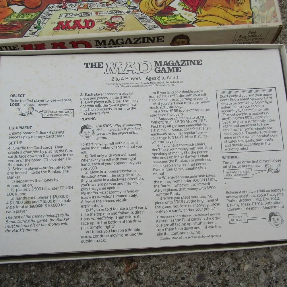 Vintage 1979 The MAD Magazine Game Parker Brothers Board Game Complete w/ Money